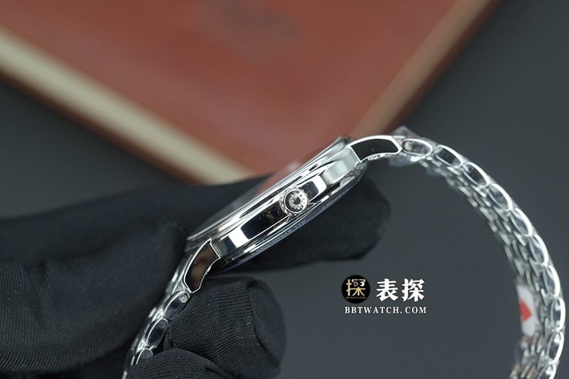 KY厂浪琴瑰丽顶级复刻手表男士蓝盘钢带款图片及价格侧面实拍图