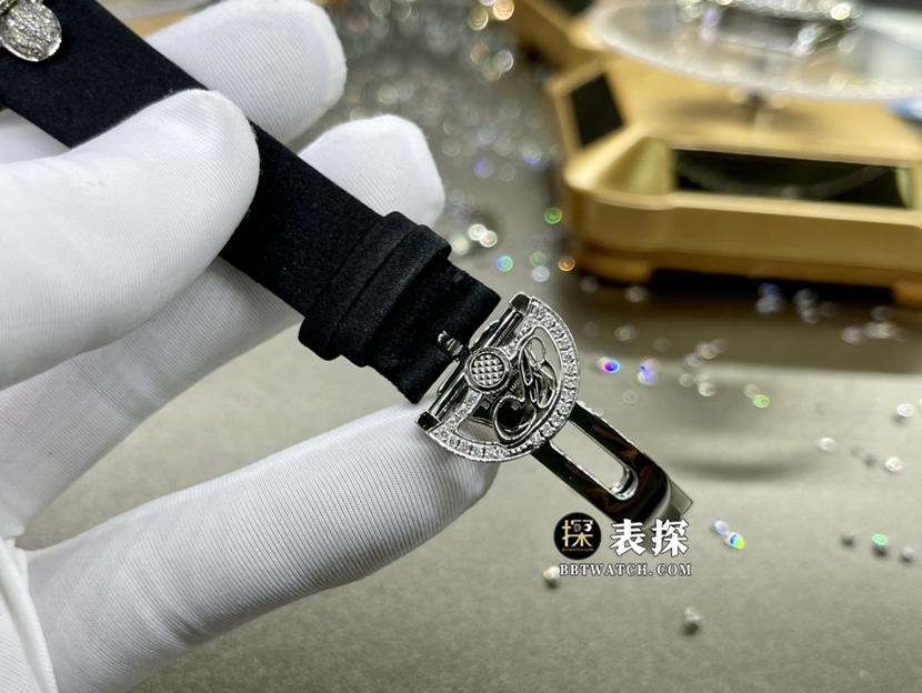 宝玑那不勒斯王后真金真钻定制顶级一比一精仿手表女士椭圆形镶钻盘皮带款表扣实拍图