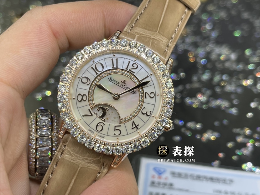 积家约会顶级一比一精仿手表女士银白盘皮带款正面实拍图