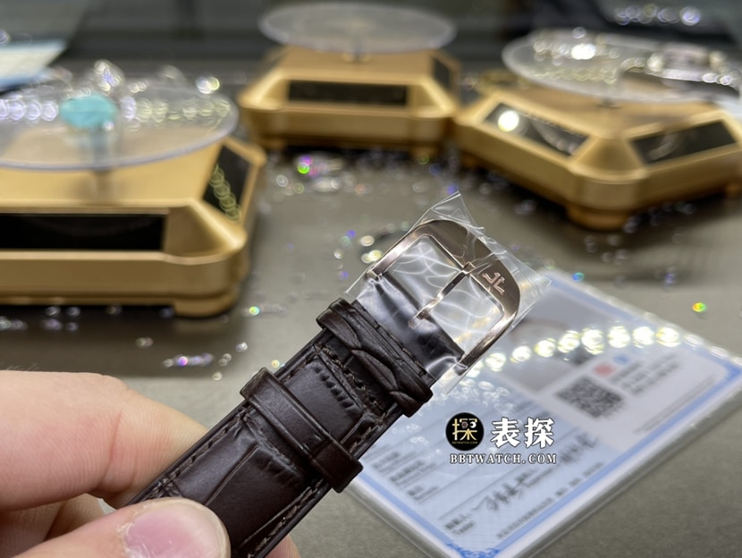 积家大师真金真钻定制一比一超A高仿手表男士蛋壳黄盘皮带款表扣实拍图
