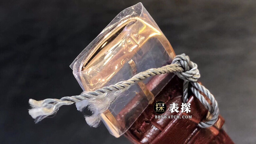 JL积家大师真金真钻定制顶级一比一高仿手表男士蛋壳黄玫瑰金盘月相皮带款表扣实拍图
