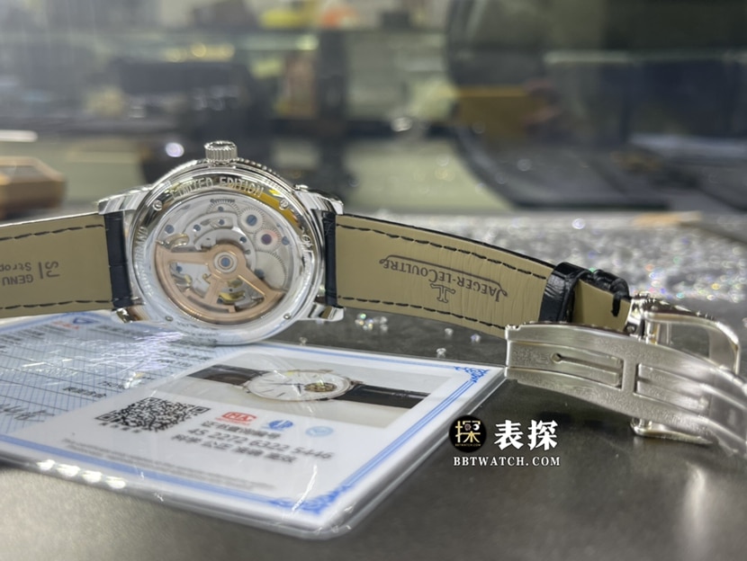 积家大师真金真钻定制一比一超A精仿手表男士陀飞轮皮带款背面实拍图