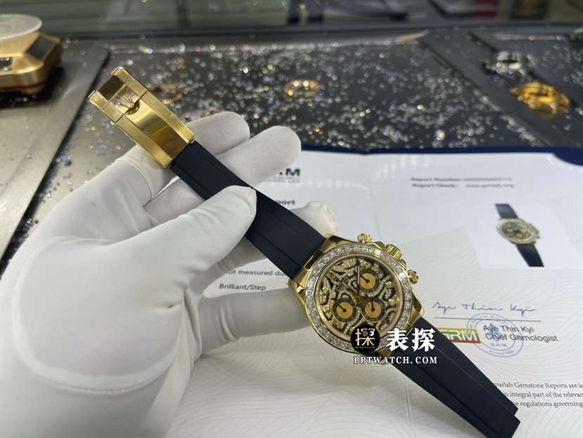 劳力士迪通拿顶级一比一高仿手表男士老虎面橡胶款正面实拍图