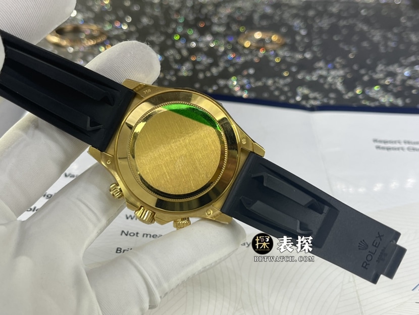 劳力士迪通拿顶级一比一高仿手表男士老虎面橡胶款背面实拍图