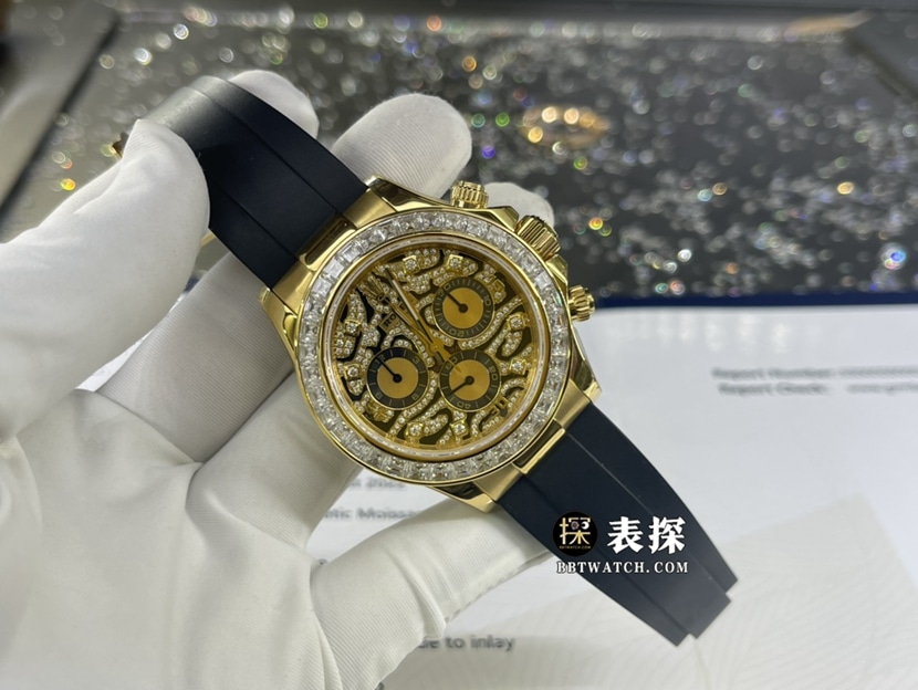 劳力士迪通拿顶级一比一高仿手表男士老虎面橡胶款正面实拍图