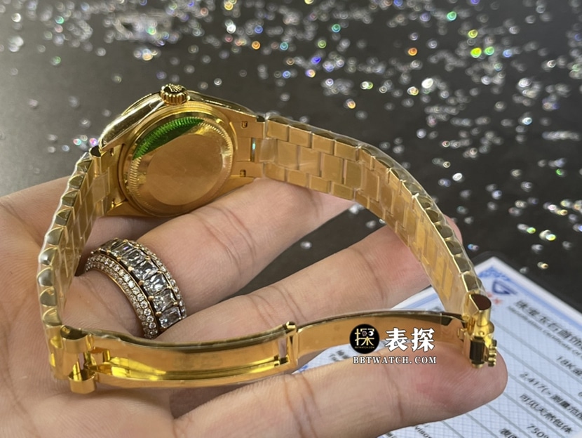 劳力士女装日志型顶级复刻手表女士香槟金盘钢带款表扣实拍图