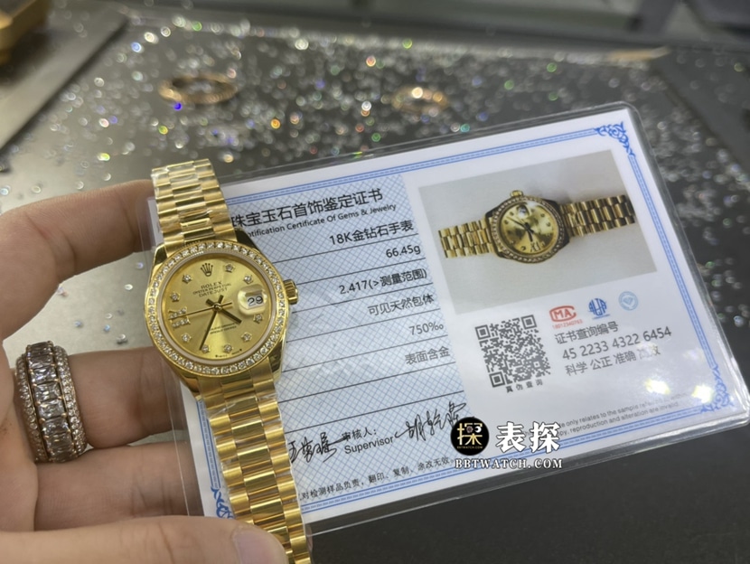 劳力士女装日志型顶级复刻手表女士香槟金盘钢带款正面实拍图