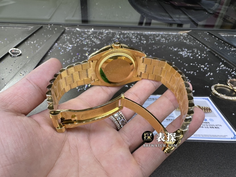 劳力士日志型真金真钻定制顶级复刻手表女士香槟金钢带款表扣实拍图