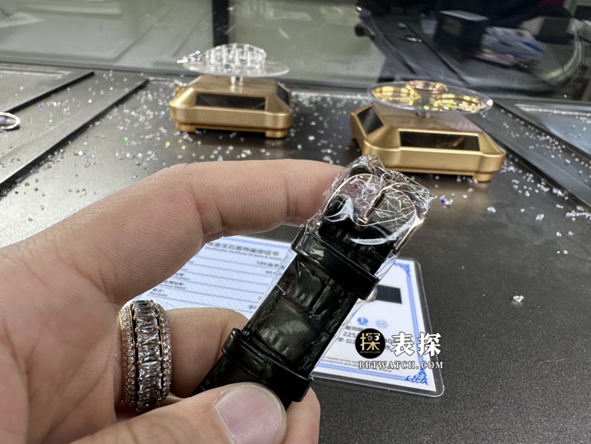劳力士切利尼真金真钻定制顶级一比一精仿手表男士白盘皮带款表带实拍图