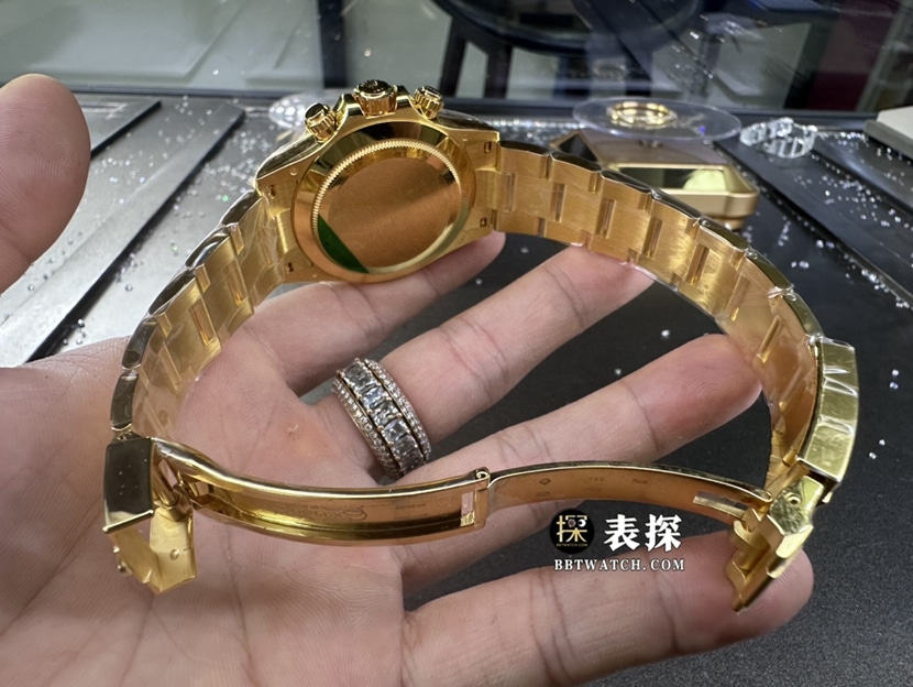 劳力士宇宙计型迪通拿真金真钻定制顶级复刻手表男士绿色熊猫盘钢带款表扣实拍图