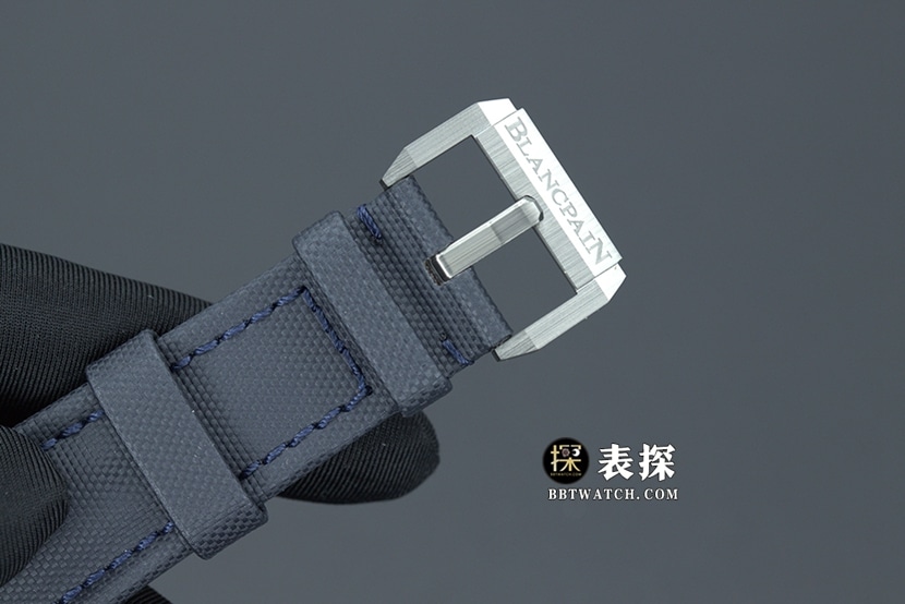 GF厂宝珀五十噚一比一顶级复刻手表男士蓝盘皮带款图片及价格表扣实拍图