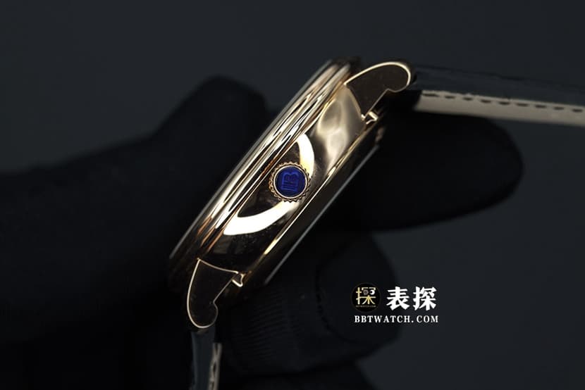 OM厂宝珀经典6654顶级一比一精仿手表男士月相显示白盘皮带款图片及价格侧面实拍图