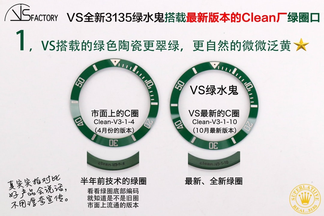 VS全新劳力士顶级复刻表潜航者型3135绿水鬼圈口对比评测