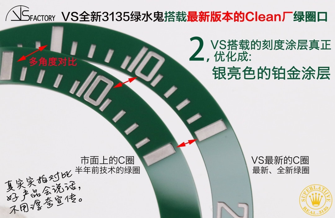 VS全新劳力士顶级复刻表潜航者型3135绿水鬼圈口对比评测