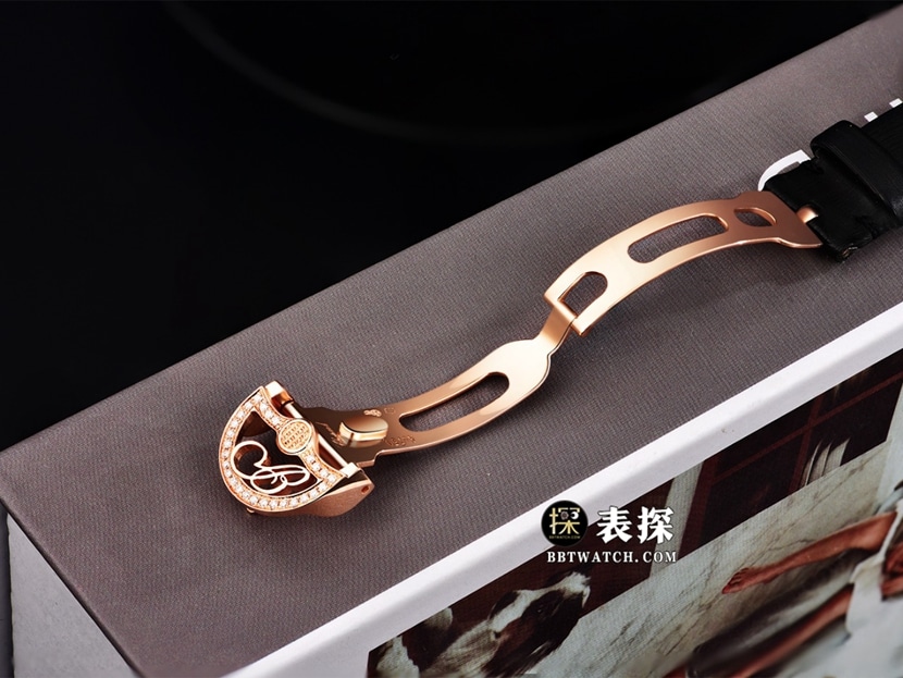 宝玑那不勒斯王后真金真钻定制一比一顶级复刻手表女士满天星镶钻盘皮带款表扣实拍图