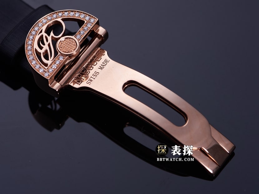 宝玑那不勒斯王后真金真钻定制顶级一比一高仿手表女士银白珍珠母贝盘玫瑰金镶钻皮带款表扣实拍图