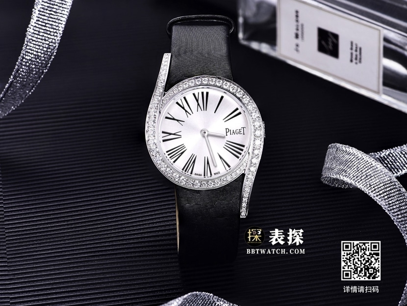 伯爵真金真钻定制一比一超A高仿手表女士银盘镶钻皮带款正面实拍图