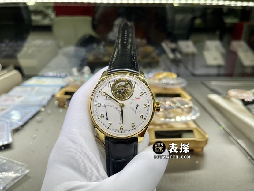 IWC万国表葡萄牙真金真钻定制顶级复刻手表男士银盘陀飞轮皮带款正面实拍图