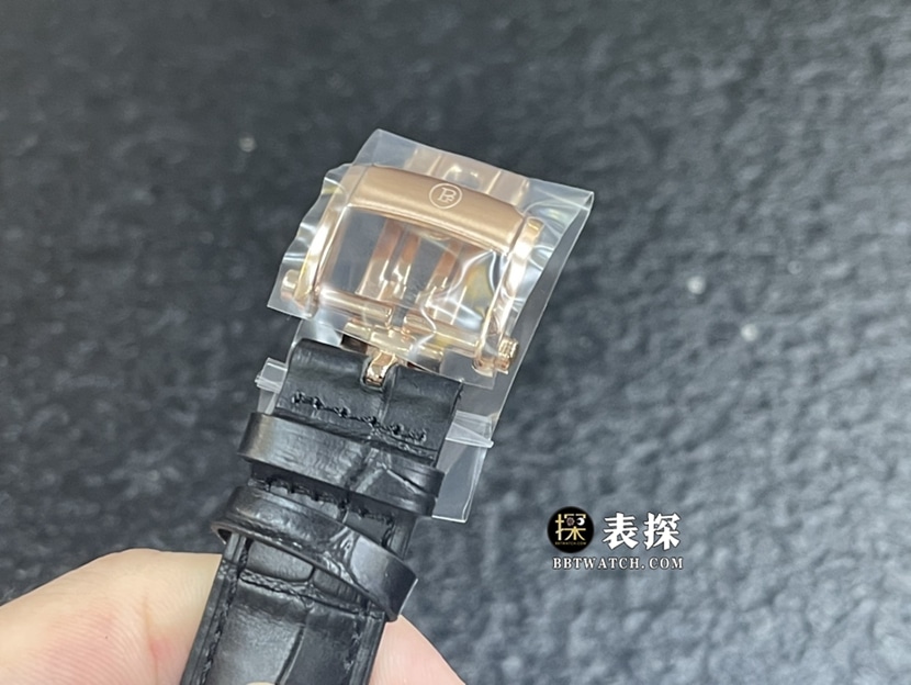 帕玛强尼真金真钻定制一比一顶级复刻手表男士黑盘酒桶型陀飞轮皮带款表扣实拍图