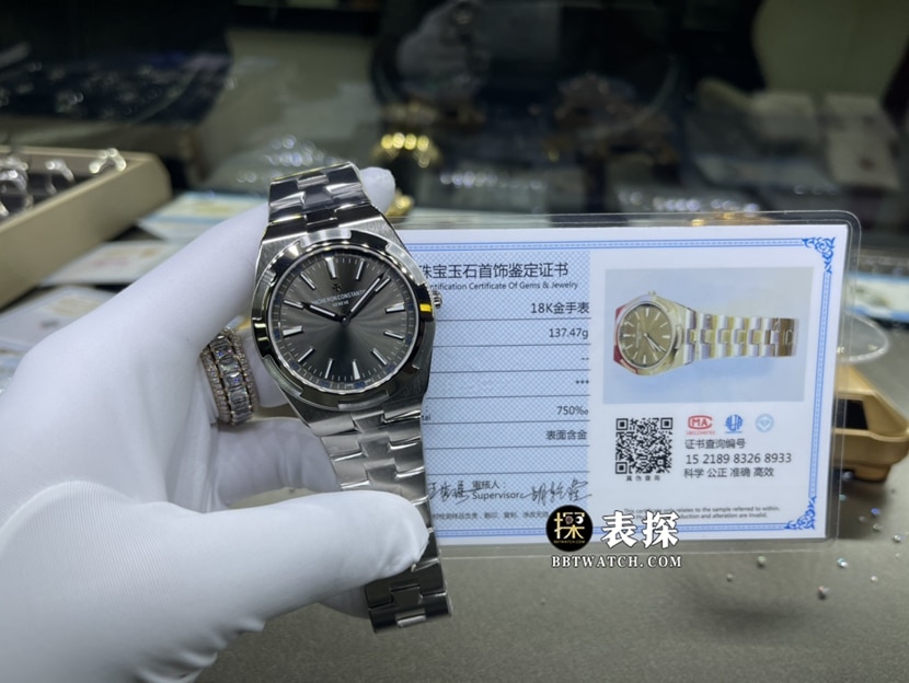 XF厂江诗丹顿纵横四海真金真钻定制超A高仿手表男士深灰盘钢带款整体实拍图
