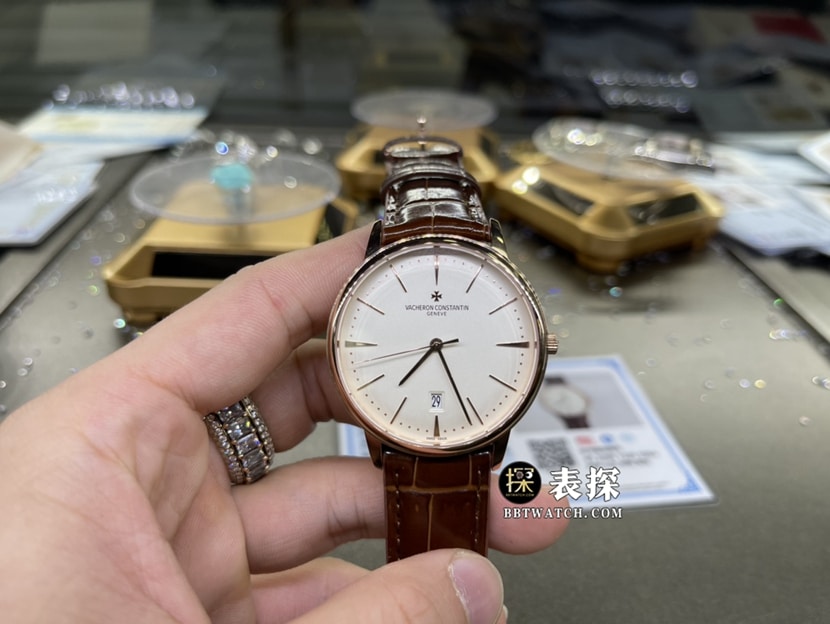 江诗丹顿传承真金真钻定制顶级一比一精仿手表男士银白盘皮带款正面实拍图