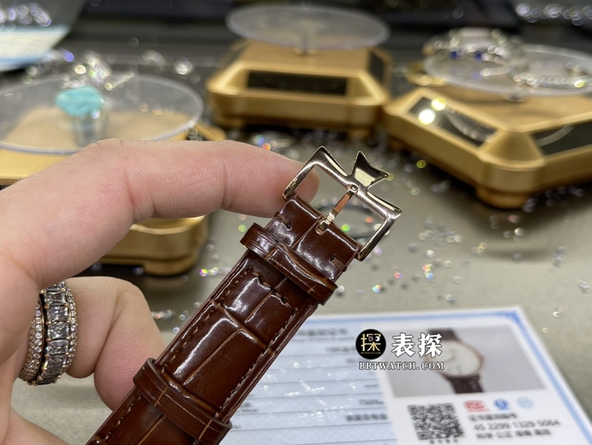 江诗丹顿传承真金真钻定制顶级一比一精仿手表男士银白盘皮带款表扣实拍图