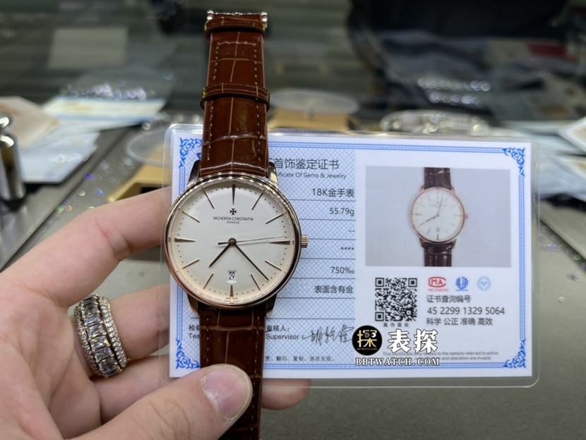 江诗丹顿传承真金真钻定制顶级一比一精仿手表男士银白盘皮带款正面实拍图