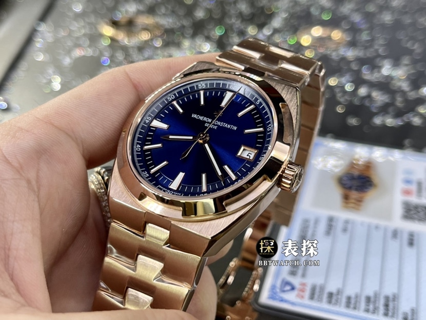 江诗丹顿纵横四海真金真钻定制一比一超A精仿手表女士蓝盘钢带款正面实拍图