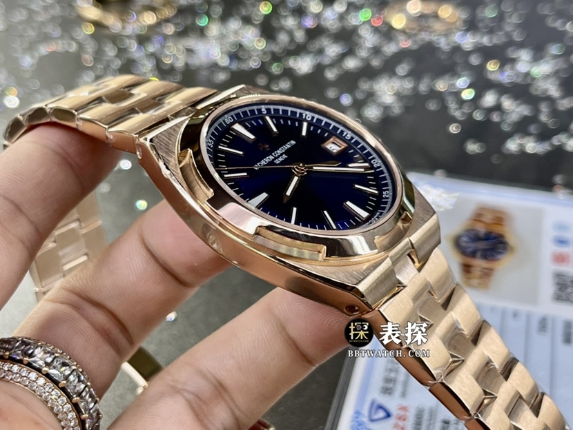 江诗丹顿纵横四海真金真钻定制一比一超A精仿手表女士蓝盘钢带款侧面实拍图