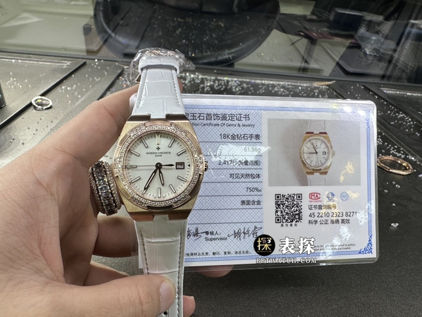 江诗丹顿纵横四海真金真钻定制超A高仿手表女士银灰盘镶钻皮带款正面实拍图