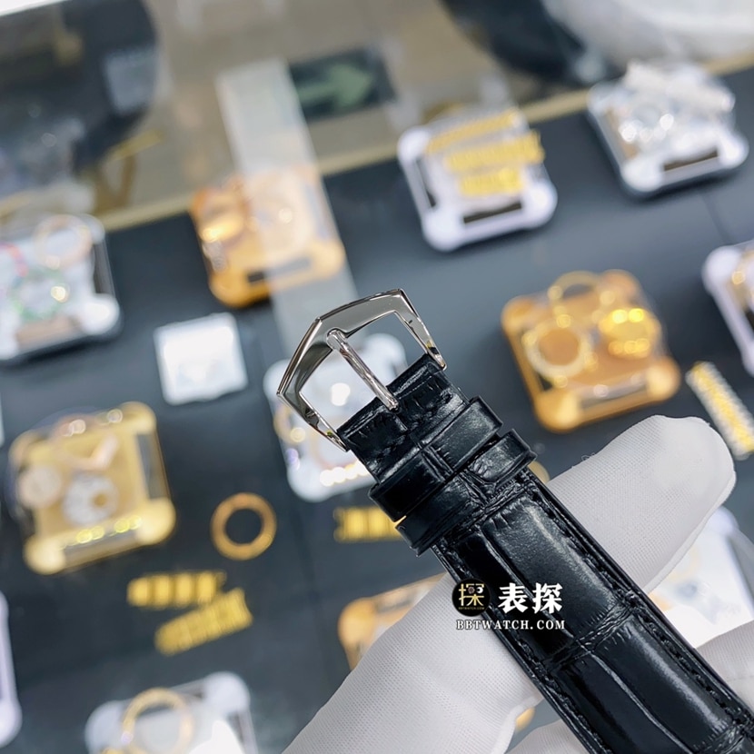 百达翡丽复杂功能时计真金真钻定制一比一超A精仿手表男士蓝盘月相皮带款表扣实拍图