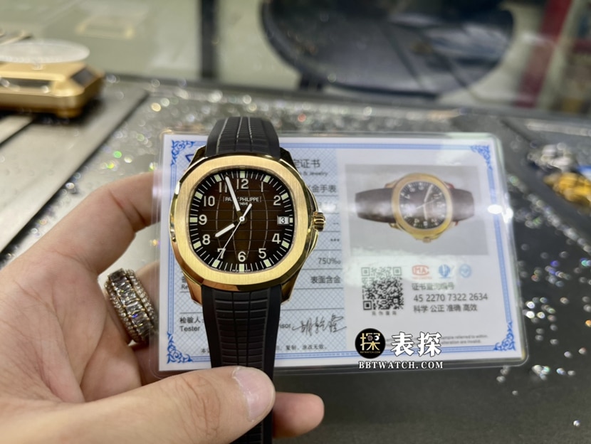 3K厂百达翡丽真金真钻定制一比一超A精仿手表男士深棕盘橡胶款整体实拍图