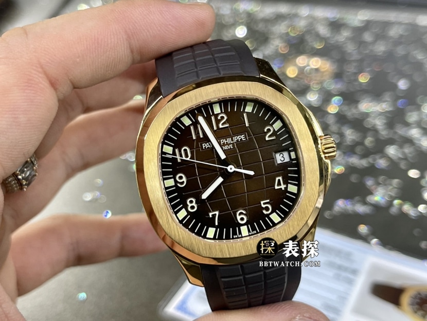 3K厂百达翡丽真金真钻定制一比一超A精仿手表男士深棕盘橡胶款正面实拍图