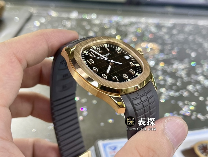 3K厂百达翡丽真金真钻定制一比一超A精仿手表男士深棕盘橡胶款侧面实拍图