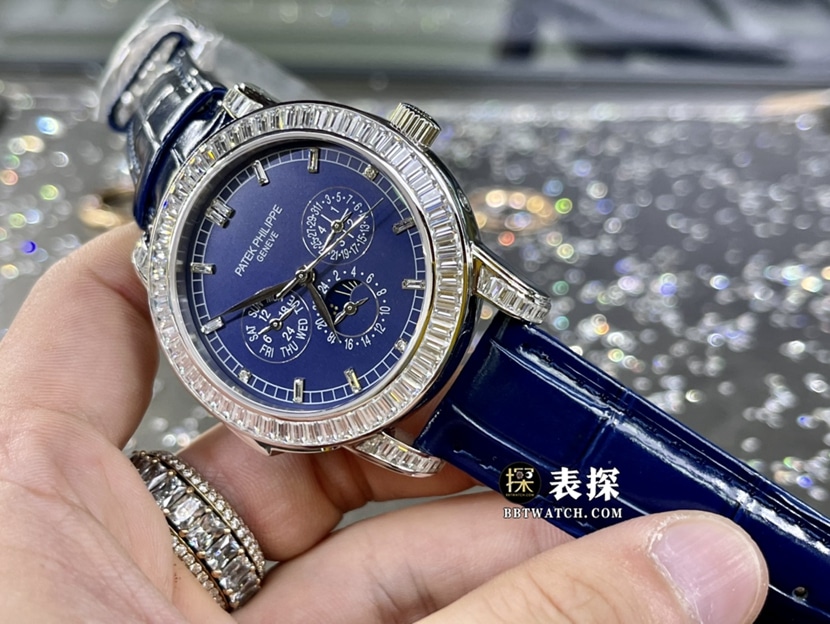 百达翡丽超级复杂功能时计真金真钻定制一比一顶级复刻手表男士三问皮带款正面实拍图