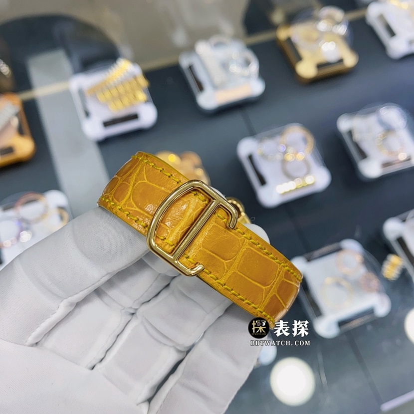 卡地亚蓝气球真金真钻定制顶级一比一精仿手表男士银白盘黄金皮带款表扣实拍图