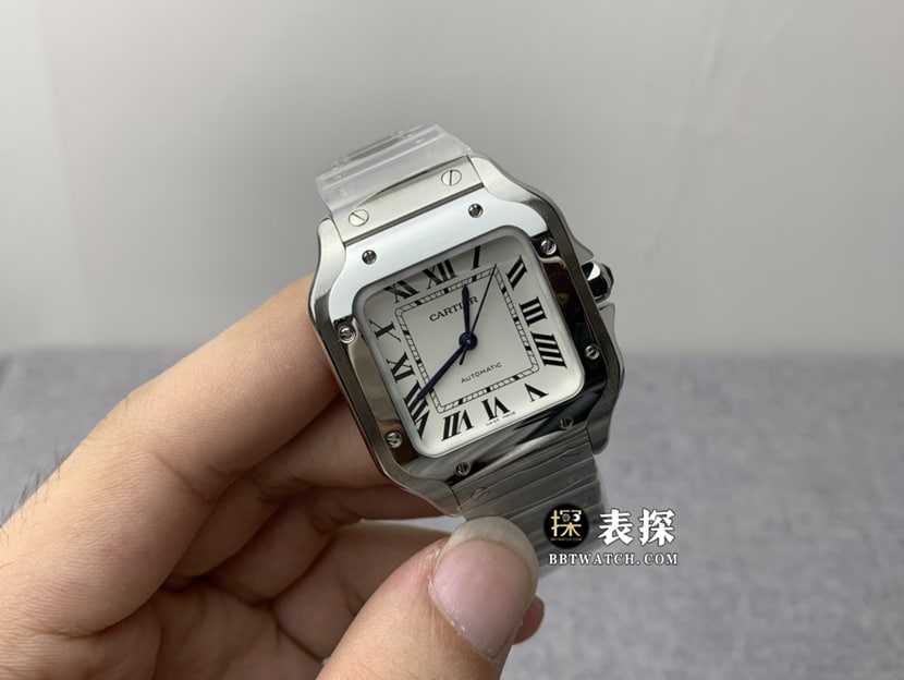 GF厂卡地亚山度士一比一顶级复刻手表女士银白盘钢带款图片及价格正面实拍图