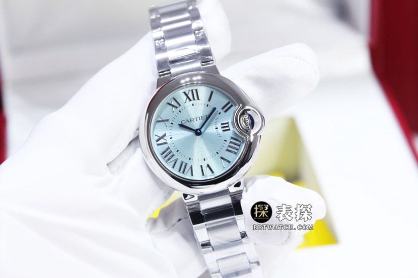 GTG卡地亚蓝气球一比一超A高仿手表女士浅蓝盘钢带款图片及价格正面实拍图
