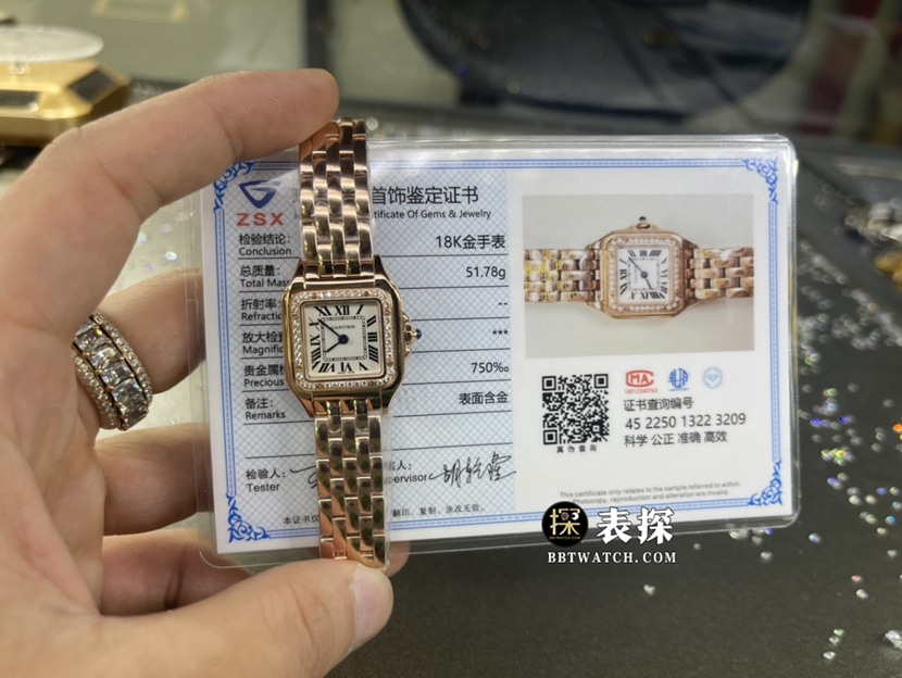 卡地亚真金真钻定制顶级一比一高仿手表女士白盘镶钻钢带款整体实拍图
