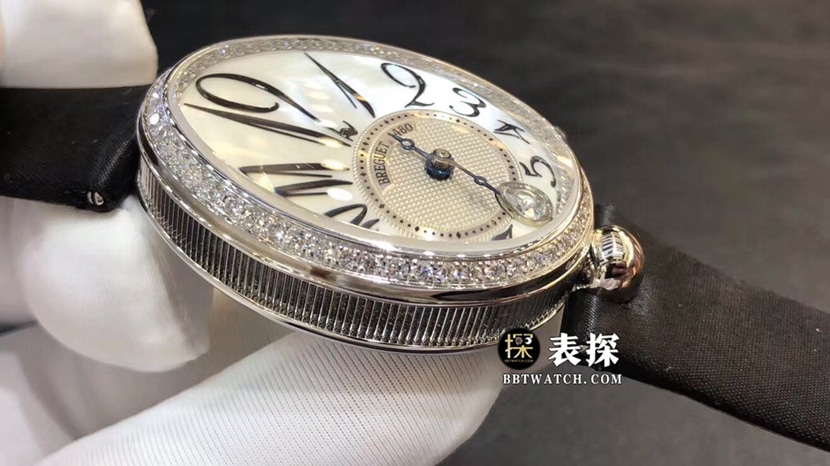 ZF那不勒斯王后宝玑1:1复刻手表银白天然贝母盘织缎款8918BB/58/864/D00D侧面图