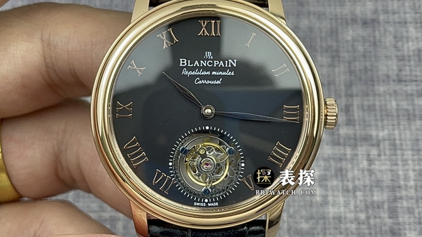JB厂宝珀艺术大师顶级一比一精仿手表男士黑盘陀飞轮皮带款图片及价格正面实拍图