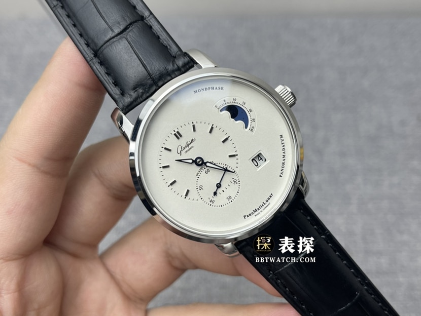 AI厂格拉苏蒂原创偏心一比一超A高仿手表男士白盘皮带款图片及价格正面实拍图