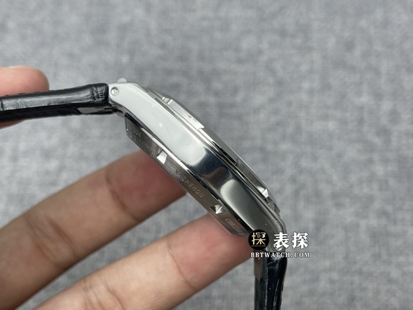 8F厂江诗丹顿纵横四海一比一顶级复刻手表男士黑盘皮带款图片及价格侧面实拍图