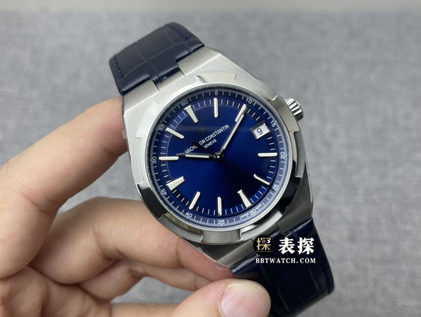 8F厂江诗丹顿纵横四海顶级一比一精仿手表男士蓝盘皮带款图片及价格正面实拍图