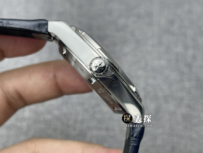 8F厂江诗丹顿纵横四海顶级一比一精仿手表男士蓝盘皮带款图片及价格侧面实拍图