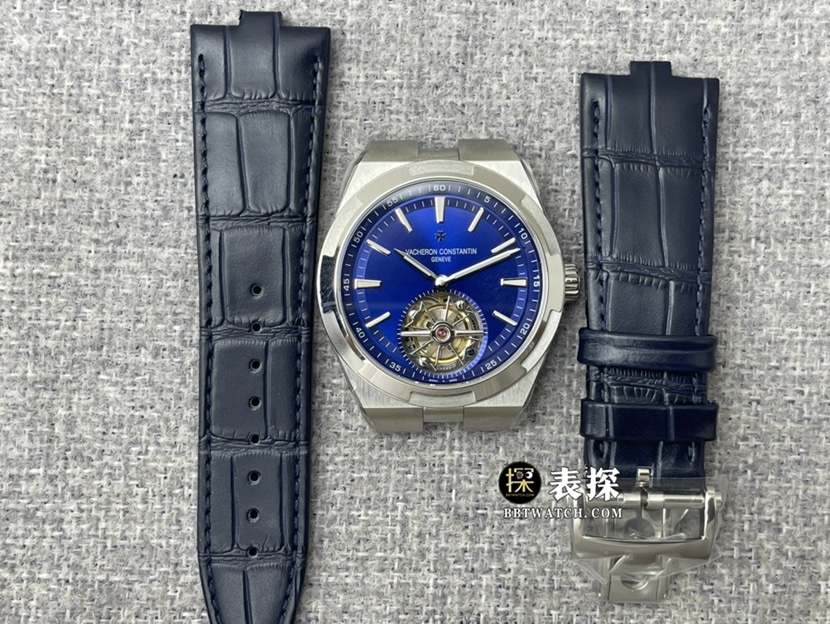 8F厂江诗丹顿纵横四海顶级一比一高仿手表男士蓝盘陀飞轮皮带款图片及价格表带实拍图