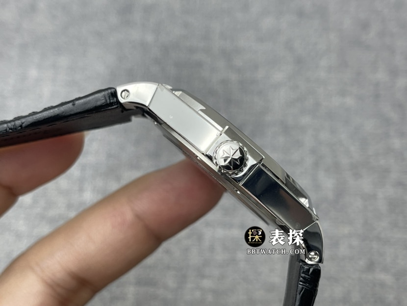 8F厂江诗丹顿纵横四海顶级复刻手表男士黑盘皮带款图片及价格侧面实拍图