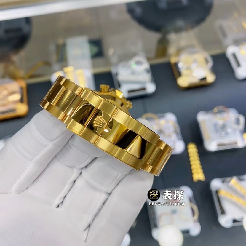 劳力士宇宙计型迪通拿真金真钻定制超A高仿手表男士白色珍珠母熊猫盘钢带款表扣实拍图