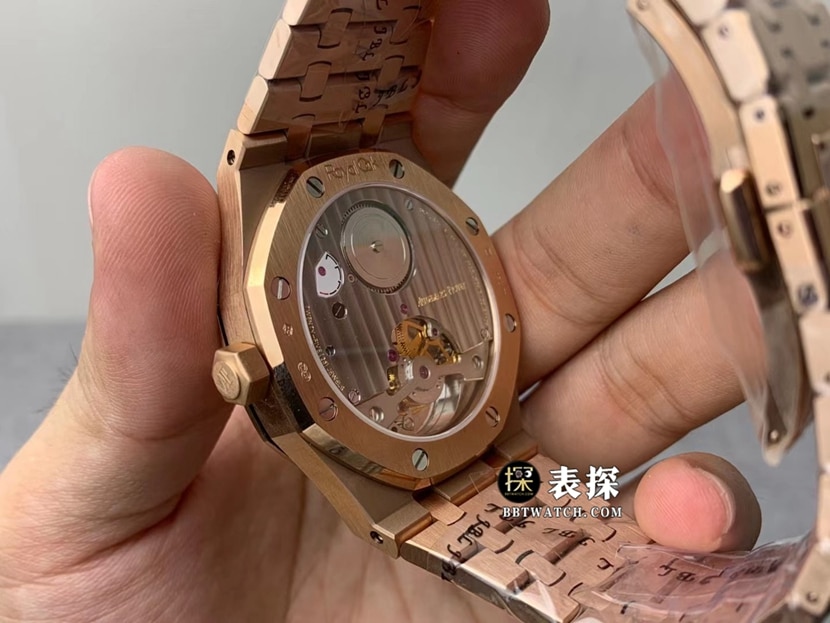  R8厂爱彼皇家橡树顶级复刻手表男士金盘陀飞轮钢带款图片及价格背面实拍图