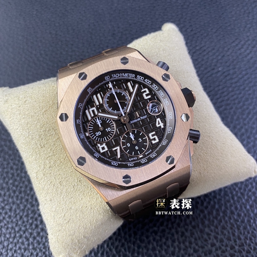 APF厂爱彼皇家橡树离岸型26470顶级复刻手表男士咖啡熊猫盘皮带款图片及价格正面实拍图